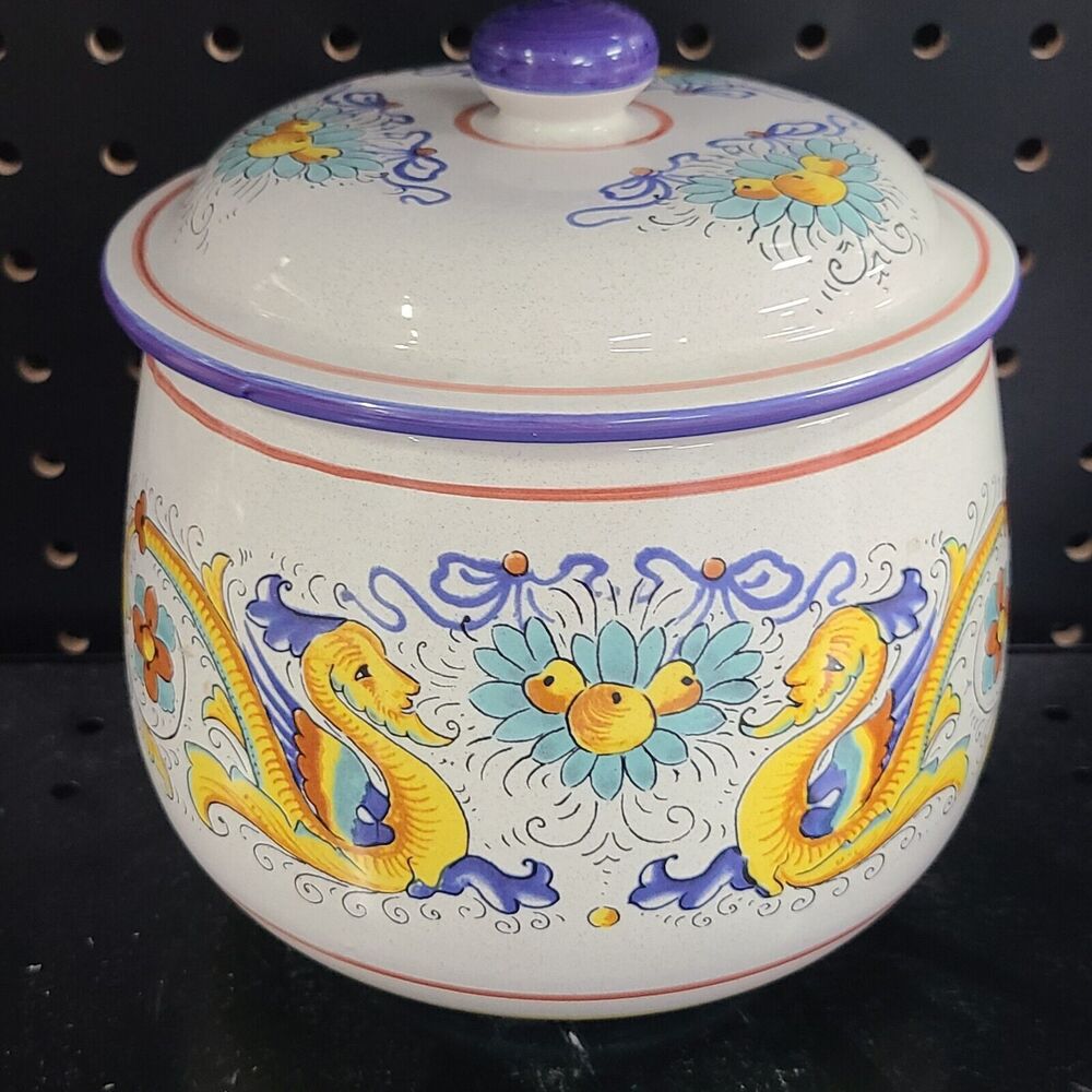 Deruta Ceramiche Italy Raffaellesco Container Canister Lid Dragon Serpent New